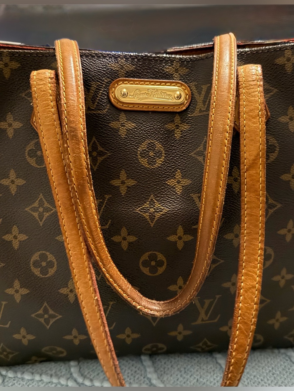 Louis Vuitton Monogram Brown Tote with Tan Leather Trim